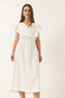 Women's White V-Neck Long Dress with Elastic Waist and Ruched Detail 60283116 - 4