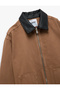 Denim Jacket with Faux Leather Collar and Zippered Pocket - 6