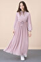 Powder Collar Ruffled Belted Girl's Pleated Chiffon Dress 20561 - 5