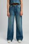 Pearl Normal Waist Bell Cut Wide Leg 100% Cotton Blue Women's Jean Trousers - 3