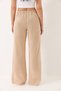 Women's Beige Waist-Tie Linen Palazzo Trousers with Pocket Detail R6675 60283146 - 7