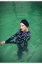 Electra Storm Women's Short Patterned Zippered Full Covered Hijab Swimsuit Set of 3 - 6