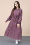Dusty Rose Collar Ruffled Belted Girl's Pleated Chiffon Dress 20559