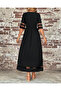 Women's Short Sleeve Crew Neck Tulle Detailed Janjan Crepe Maxi Dress - 5