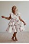 Girl's Cotton Ecru Cherry Patterned Layered Dress - Ruffled Design