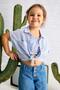 Girl's Shirt-Crop Two-Piece Set / Blue Striped