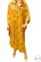 Women's Blue Eye Patterned Long Loose Cut Hooded Kaftan Dark Yellow Dress
