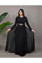 Long Chiffon Cape Stone Detailed Hijab Evening Dress Abu39842 - 2