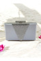 Silver Gray Striped Satin over Crystal Stone Decorated Women's Evening Dress Bag - 2