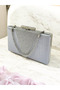 Silver Gray Stone Handle Glittery Satin Crystal Stone Decorated Women's Evening Dress Bag - 3