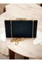 Black Striped Satin Rosegold Crystal Stone Decorated Women's Evening Dress Bag - 6