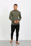 Moda Çizgi Men's Long Sleeve Cuffed Leg Combed Cotton Pajama Set 6870 Khaki