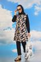 Fashion Stripe Women's Patterned Full Hijab Swimsuit with Pants Navy Blue 31070 - 4