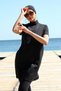 Fashionable Striped Short Sleeve Black Half Hijab Swimsuit 33015 - 3