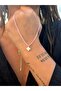 Crystal Bead Stone and Clover Steel Necklace - 3