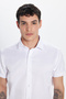 Slim Fit Short Sleeve Plain Cotton Tie Collar Men's White Shirt - 2