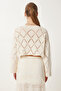 Women's Cream Spanish Sleeve Curved Crop Knitwear Sweatshirt DM00105 - 5