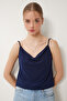 Women's Navy Blue Strappy Collar Sandy Knitted Blouse RX00036 - 2
