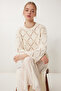 Women's Cream Spanish Sleeve Curved Crop Knitwear Sweatshirt DM00105
