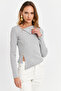 Women's Gray Button Accessory Cross Neck Blouse Tf52 - 3