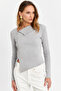 Women's Gray Button Accessory Cross Neck Blouse Tf52