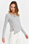 Women's Gray Button Accessory Cross Neck Blouse Tf52 - 4