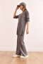 Women's Anthracite Slit Top Blouse and Palazzo Ribbed Fabric Set TKM-19000180 - 4