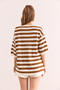 Women's White V-Neck Striped Short Sleeve Knitwear Blouse Blz- 19002837 - 2