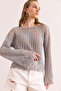 Women's Gray Roba Lace-Up V-Neck Openwork Cotton Blouse Blz- 19002272 - 4