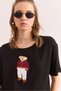 Women's Black Crew Neck Teddy Bear Appliqued Flowy T-Shirt Tsh- 19000867 - 5