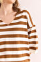 Women's White V-Neck Striped Short Sleeve Knitwear Blouse Blz- 19002837 - 6