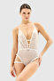 Beyaz Dantel Fırfırlı, Jartiyerli ve Sırt Aksesuarlı Ajurlu/Delikli Kapsız Örme Body THMSS25BD00010