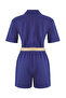 Navy Blue Belted Linen Blended Wide Leg Woven Jumpsuit Twoss25Tu00047 - 7