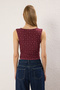Bordo Çiçek Baskılı Astarlı Baskılı Tül Vücuda Oturan Crop Fiyonk Detaylı Örme Bluz TWOSS25BZ00033 - 8