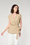 Camel Color Bone Buckle Belt Women's Double Breasted Vest