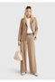 Women's Beige Stretch Fabric High Waist Wide Leg Pants - 5