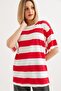 Crew Neck Striped Basic Tshirt Red - 3