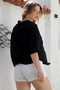 Black Shirt Collar Short Sleeve Buttoned Washable Slit Casual Woven Shirt 66 60 - 7