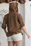 Light Brown Hooded Buttoned Long Sleeve Double Cap Pocket Washable Casual Woven Blouse 72 62 - 6