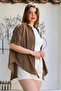 Light Coffee Shirt Collar Short Sleeve Coverageless Washed Front Knot Tie Casual Woven Blouse 62 67 - 5