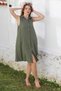 Khaki Shirt Collar Sleeveless Buttoned Pocket Washed Casual Muslin Woven Dress 105 60 - 7