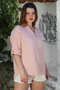 Powder Shirt Collar Buttoned Long Sleeve Washed Casual Muslin Woven Blouse 7065 0 - 6