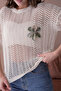 Crew Neck Appliqued Openwork Loose Knitwear Blouse - 2
