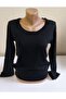 Women's U-Neck Black Color Basic Youth Trend Seasonal Sweater
