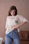 Crew Neck Appliqued Openwork Loose Knitwear Blouse - 4