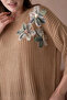 Crew Neck Appliqued Openwork Loose Knitwear Blouse - 2