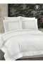 Artemis Double Cream - Mink Embroidered 100% Cotton - Satin Duvet Cover Set