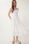 Guipure Detailed Asymmetrical Chiffon Dress Bone Lns0031 - 3