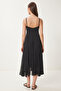 Guipure Detailed Asymmetrical Chiffon Dress Black Lns0031 - 6