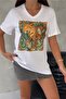 Women's White V-Neck Large Size Tiger Sequin Sequin Embroidered 100% Cotton T-Shirt - 4